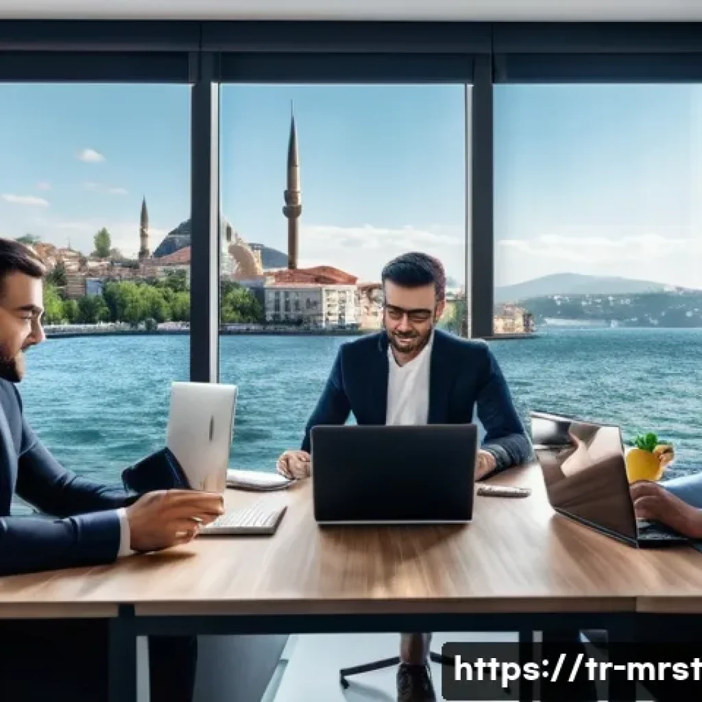 콘텐츠 마케팅 ROI 계산 방법 - A modern digital marketing office scene in Istanbul, featuring a diverse Turkish marketing team anal...