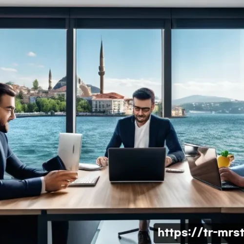 콘텐츠 마케팅 ROI 계산 방법 - A modern digital marketing office scene in Istanbul, featuring a diverse Turkish marketing team anal...