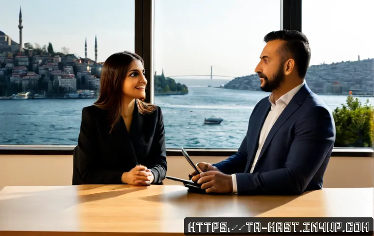 Home 17 전문가 인터뷰를 통한 콘텐츠 마케팅 전략 - Photorealistic content marketing strategy interview in a modern Istanbul creative office, a confiden...